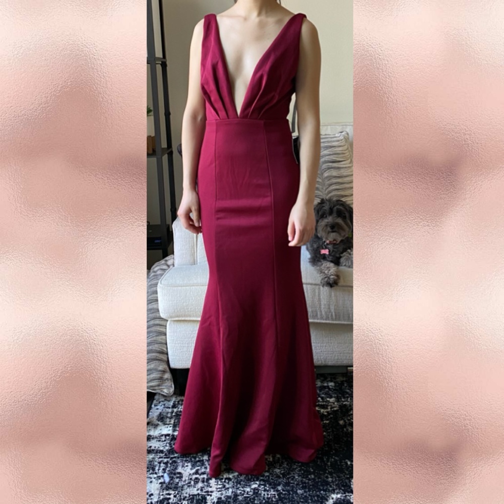 Lulu’s red plunge / plunging maxi dress gown XS